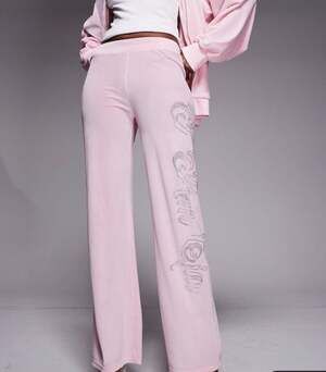 I.AM.GIA Daria Pink Velour Rhinestone Logo Track Pants SIZE SMALL